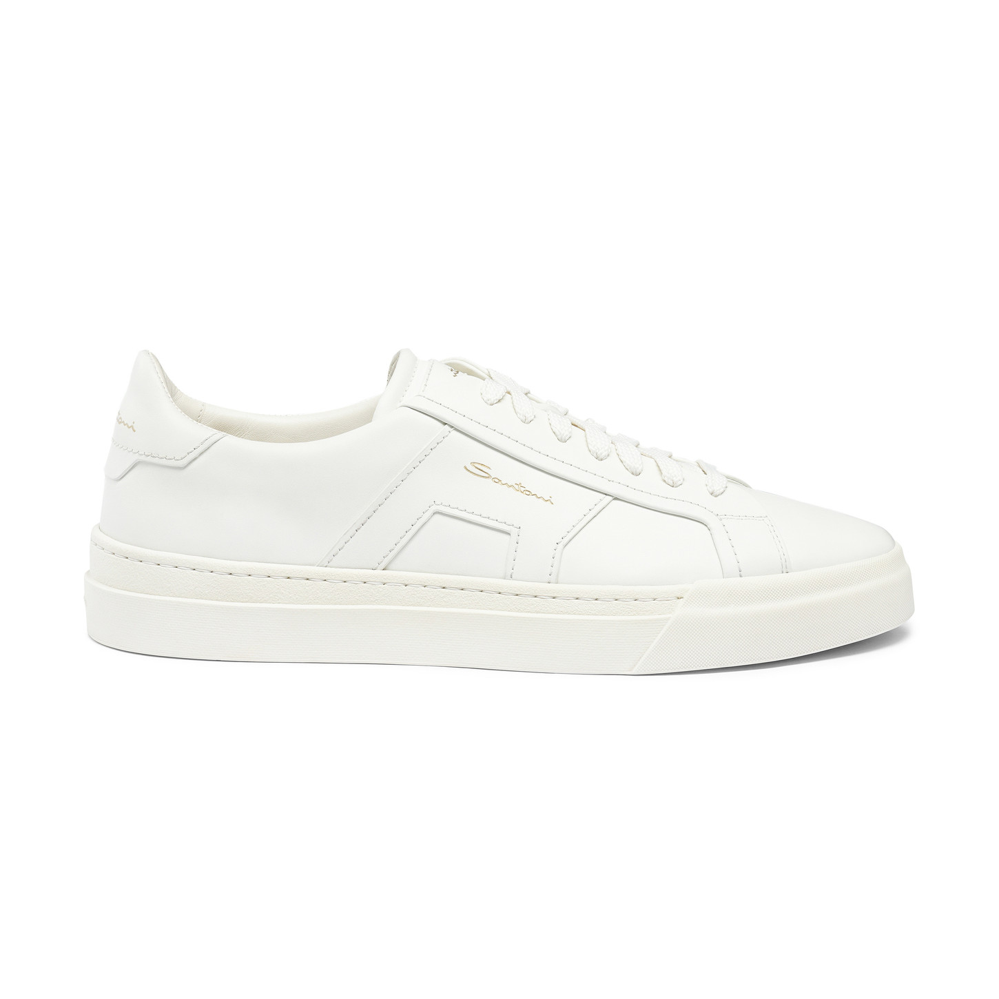 Santoni Double buckle sneaker da uomo in pelle bianca