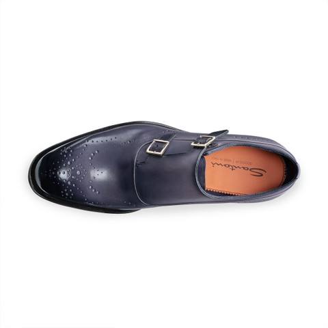 Men's grey leather double-monk brogue shoe - Santoni - 5