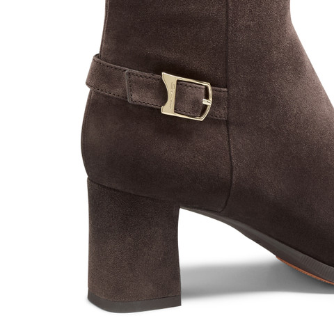 Women's dark brown suede mid-heel ankle boot - Santoni - 5
