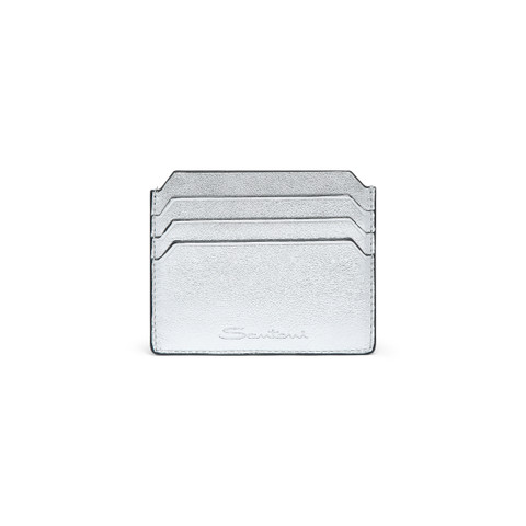 Silver laminated leather credit card holder - Santoni - 1