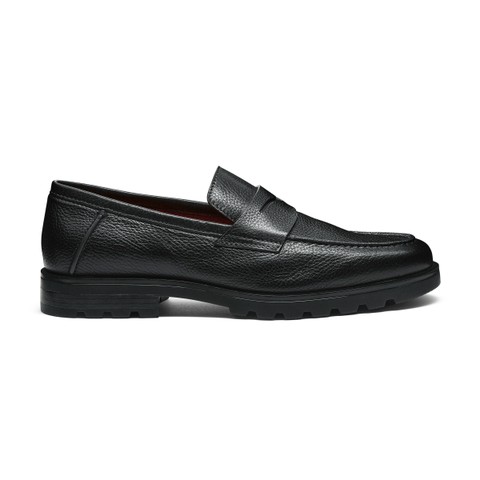 Men's black tumbled leather penny loafer - Santoni - 1