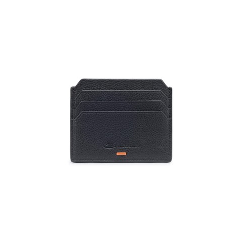 Black tumbled leather credit card holder - Santoni - 1