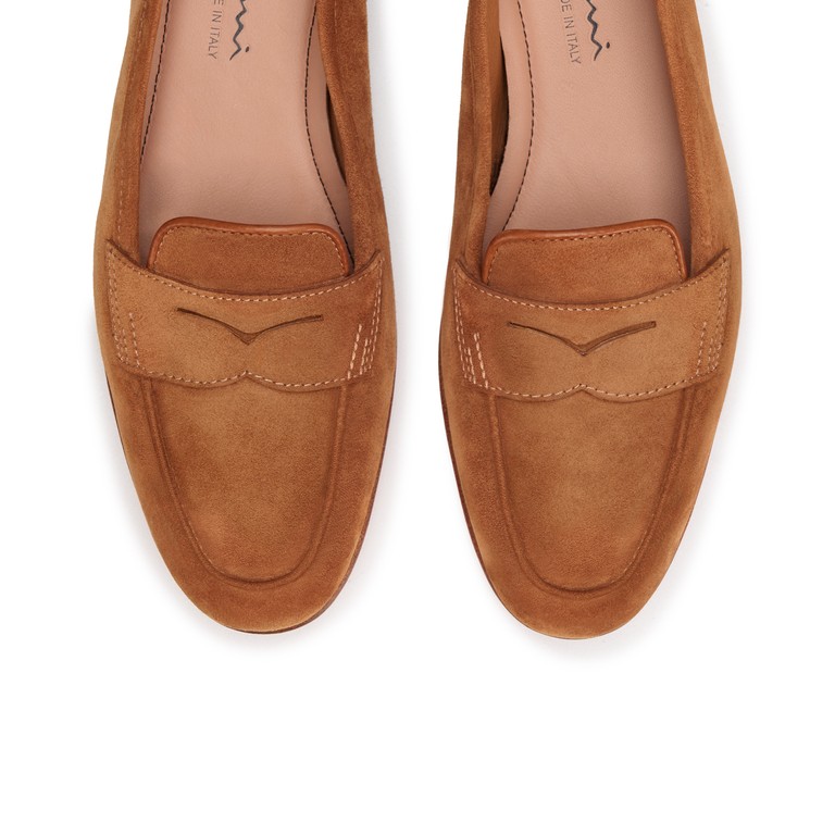 Women's brown suede Carla penny loafer