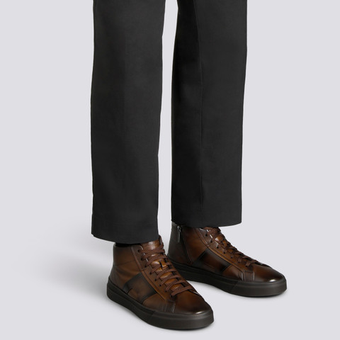 Men's dark brown leather Double Buckle Sneaker - Santoni - 2