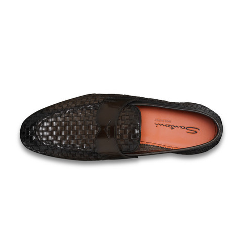 Men's brown woven leather loafer - Santoni - 5