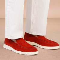 Orangefarbene Loafer f&uuml;r Herren aus Wildleder - Santoni - 2