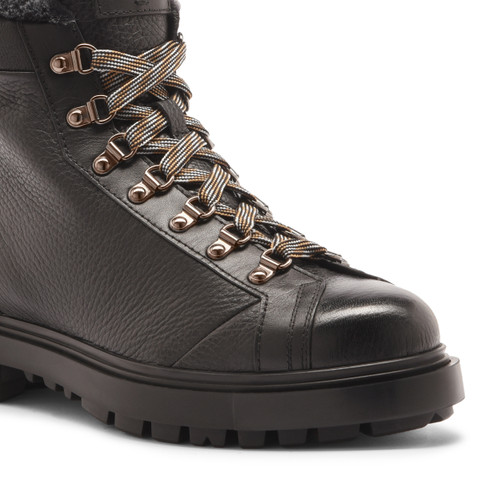 Men's black tumbled leather hiking boot with fur - Santoni - 6