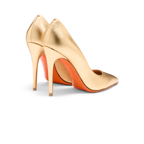 Women's gold laminated leather high-heel pump - Santoni - 3