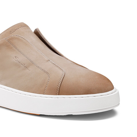 Men's beige nubuck slip-on sneaker - Santoni - 5