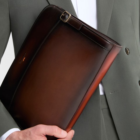 Dark brown leather pouch - Santoni - 7