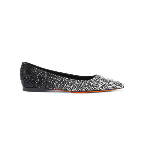 Women's black suede and strass ballet flat - Santoni - 1
