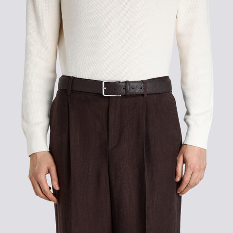 Men's dark brown tumbled leather adjustable belt - Santoni - 2