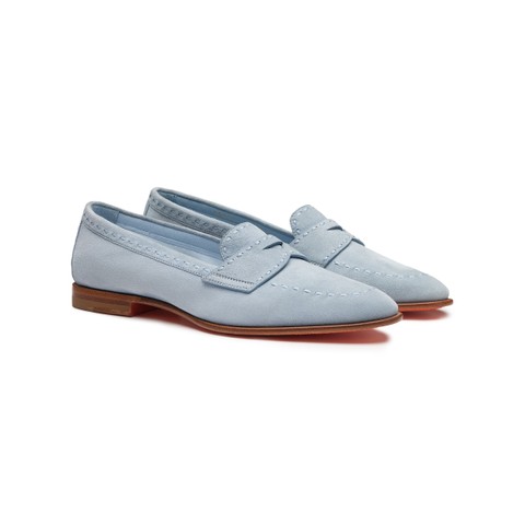 Women's light blue suede penny loafer - Santoni - 3