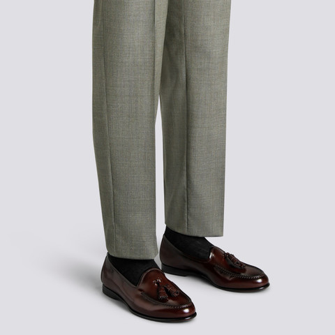 Men’s burgundy shiny leather Andrea tassel loafer - Santoni - 2