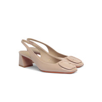 Women&rsquo;s pink patent leather mid-heel slingback - Santoni - 2