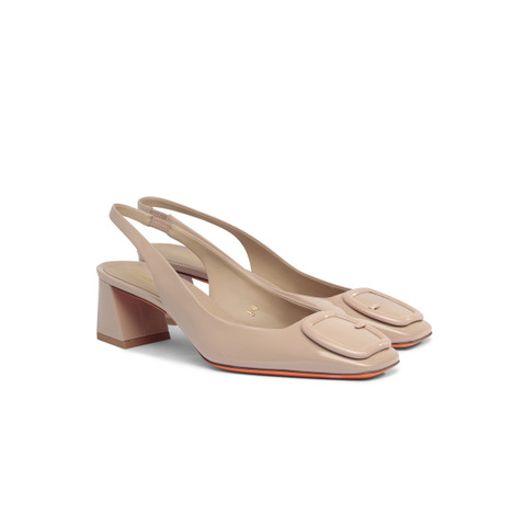 Women&rsquo;s pink patent leather mid-heel slingback - Santoni - 2