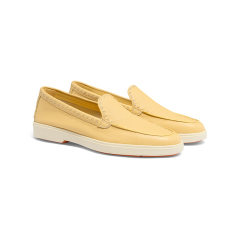 Women's yellow tumbled leather loafer - Santoni - 3