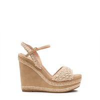Women's beige suede and raffia wedge - Santoni - 1