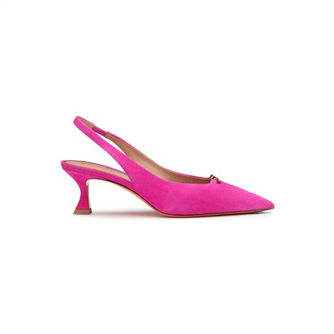 Women's pink suede mid-heel slingback - Santoni - 1