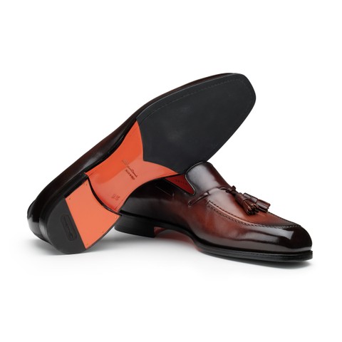 Men's dark brown leather tassel loafer - Santoni - 3