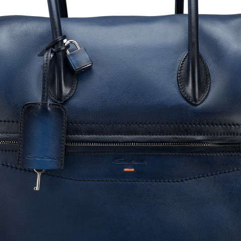 Borsa da viaggio in pelle blu - Santoni - 5