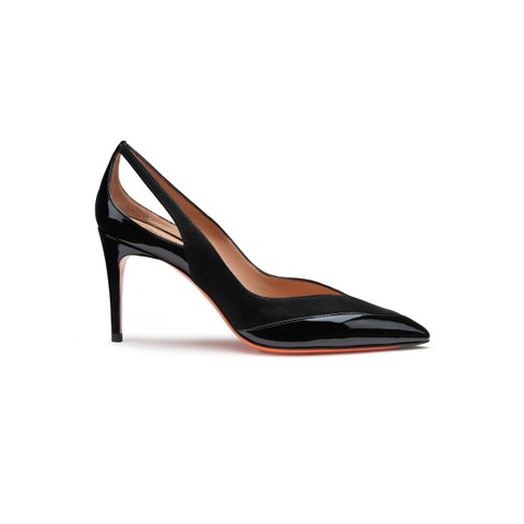 Women's black patent leather and suede high-heel pump - Santoni - 1