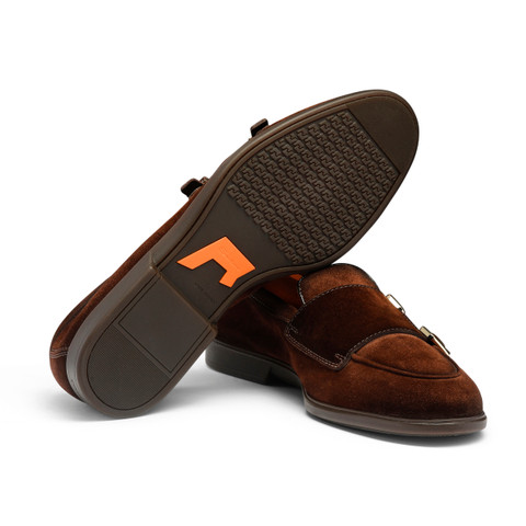 Men's brown suede double-buckle loafer - Santoni - 4