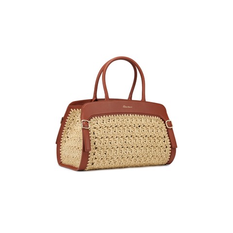 Brown leather and raffia handbag - Santoni - 1