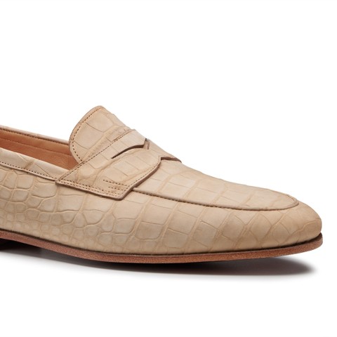 Men's beige alligator nubuck penny loafer - Santoni - 5