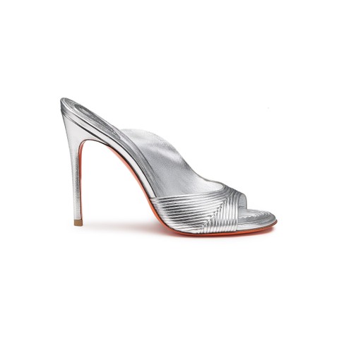 Silberfarbene Sandalen f&uuml;r Damen aus Leder mit hohem Absatz - Santoni - 1