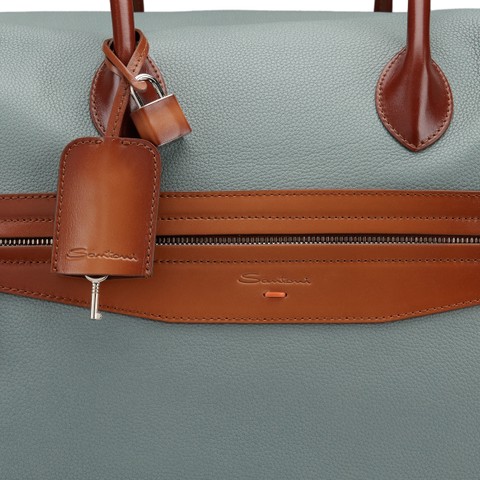 Light blue tumbled leather weekend bag - Santoni - 6