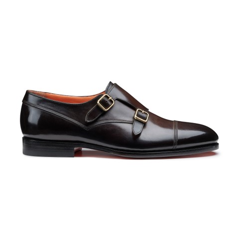 メンズ レザー ダブルバックルシューズ ダークブラウン - Santoni - 1