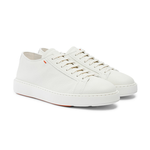 Men's white tumbled leather sneaker - Santoni - 3