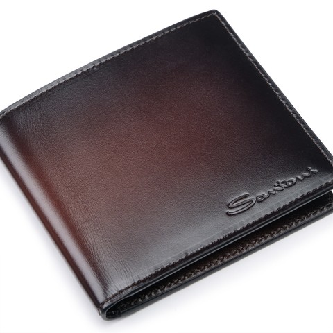 Portefeuille en cuir brun fonc&eacute; - Santoni - 4