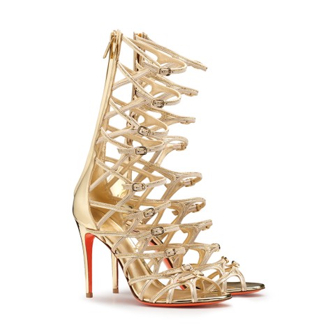 Women's gold leather and strass high-heel Crest Collection sandal - Santoni - 5