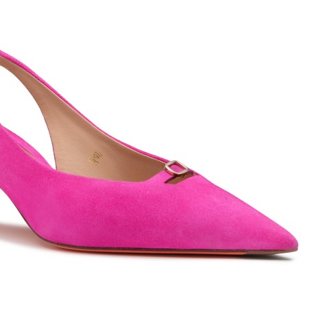 حذاء نسائي من جلد السويد بكعب متوسط وإبزيم خلفي بلون وردي - Santoni - 5