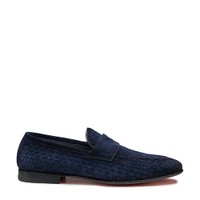 Men's blue woven suede Carlo penny loafer - Santoni - 1