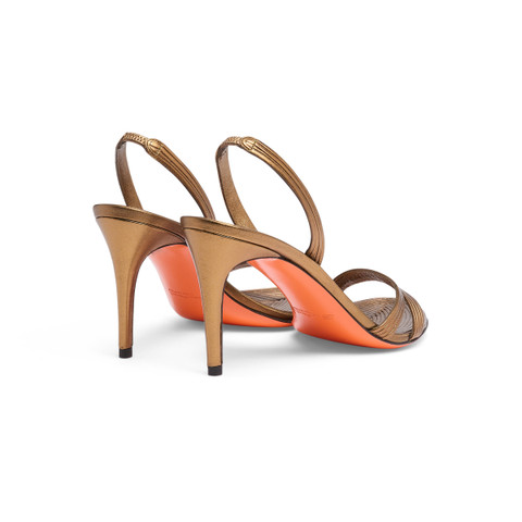 Women's gold leather mid-heel sandal - Santoni - 4