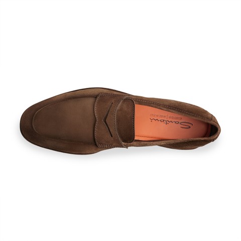 Men's brown suede Carlo Driver penny loafer - Santoni - 5