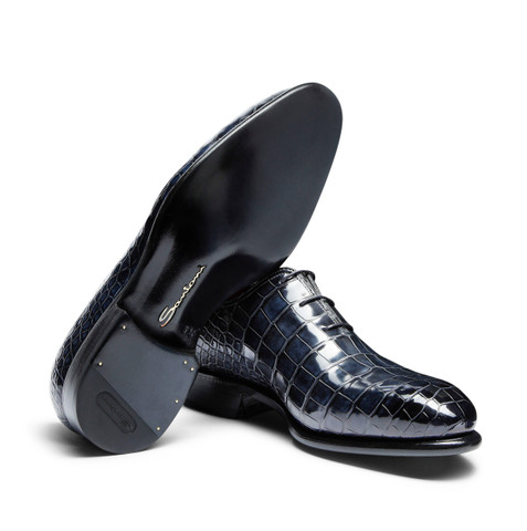 Men's blue alligator leather Oxford shoe - Santoni - 3