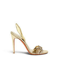 Women's gold laminated leather and crystals high-heel sandal - Santoni - 1