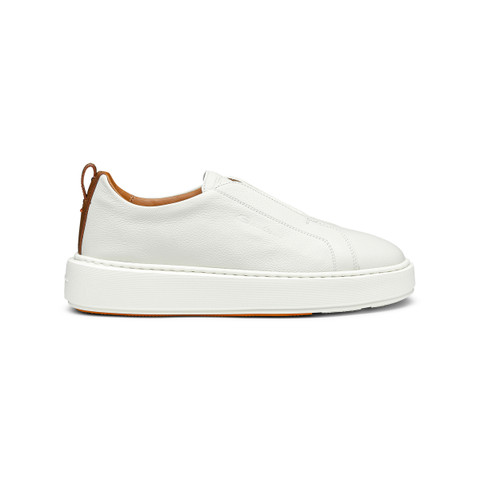 Women's white tumbled leather slip-on sneaker - Santoni - 1