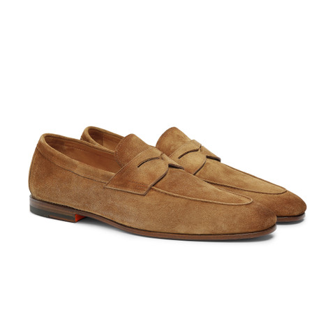 Men's light brown suede Carlo penny loafer - Santoni - 3