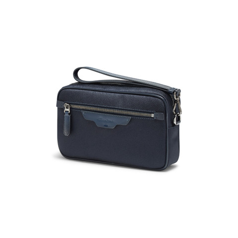 Blue leather and nylon beauty case - Santoni - 2