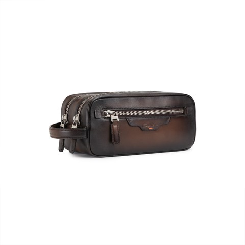 Dark brown leather beauty case - Santoni - 2
