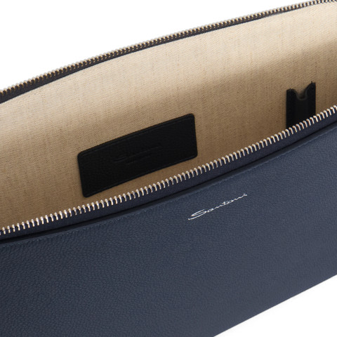 Blue tumbled leather document holder - Santoni - 4