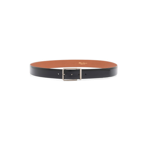 Men’s polished black leather adjustable belt - Santoni - 4