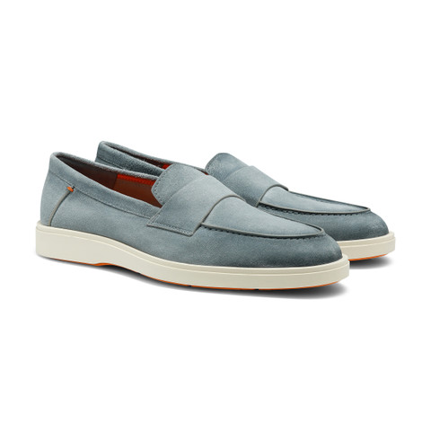 Men's light blue suede penny loafer - Santoni - 3