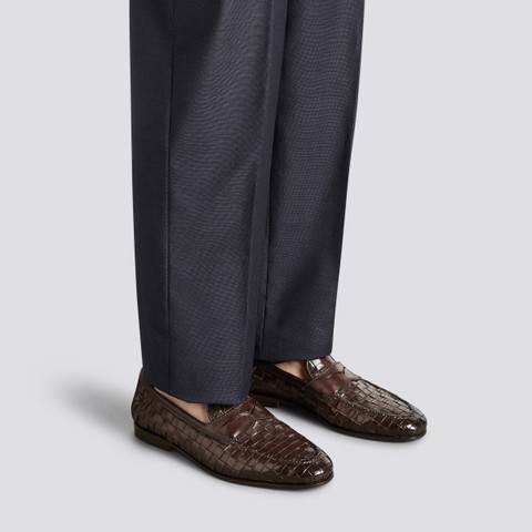 Men's dark brown woven leather Carlo penny loafer - Santoni - 2