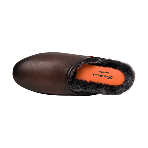 Men&rsquo;s polished brown leather slipper - Santoni - 4